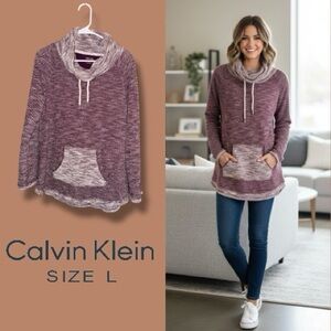 Calvin Klein Performance Top Tunic Burgundy Heathered Cowl Neck Pullover Size L